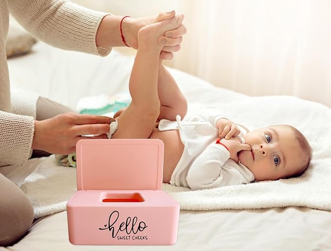 Moorfowl Hello Sweet Cheeks Flushable Wipes Holder Baby Wipes Dispenser Container Cute Funny Rustic Farmhouse Bathroom Decor (Pink)