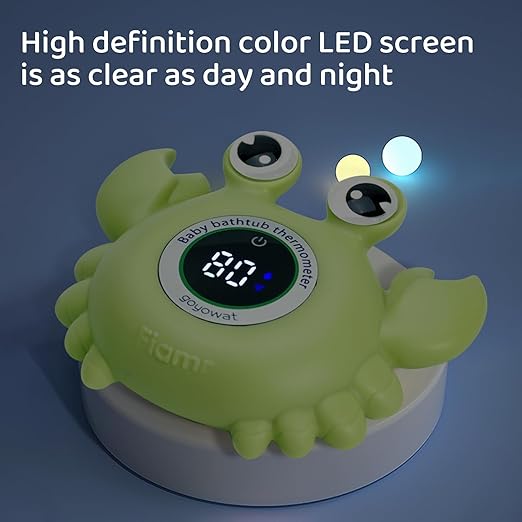 Baby Bath Thermometer with LED Display, Floating Crab Toy – 2-in-1 Water Safety Sensor for Infants, Color-Coded Alerts (Hot/Cold), Bath Tub Temperature Monitor, Cute Floating Bath Toy, Nursery