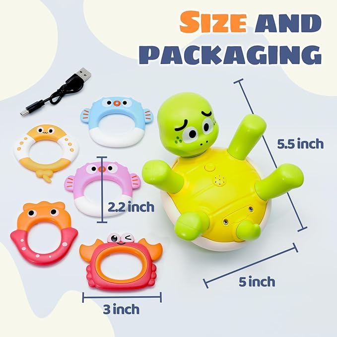 Rechargeable Turtle Baby Bath Toys with 2 Random Bath Bombs, Bathtub Fountain Spray Toy for Baby Toddler with 5 Rings, Pool Water Table Bath Toys for Kids Ages 1-3 4 5 6 Year Old Boys Gifts