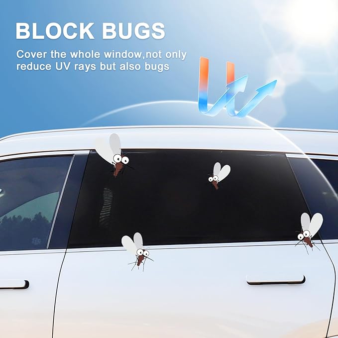 Breathable Mesh Car Window Shades for Camping, Rear Side Car Window Screens Covers Mosquito Nets Fit for 97% of Cars SUVs, Reduce Sun Glare UV Rays Privacy Protection,2 Pack