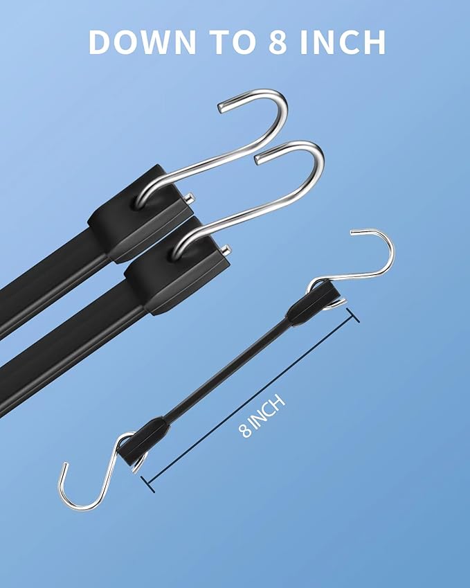 8 Inch Short Rubber Bungee Cords Heavy Duty Outdoor, Mini Small Bungee Straps with Upgraded Hooks, Black Tarp Straps with 1.9X Max Stretch & 100% Rubber for Cargo, Van, Truck, Motorcycle, etc (12 Pcs)