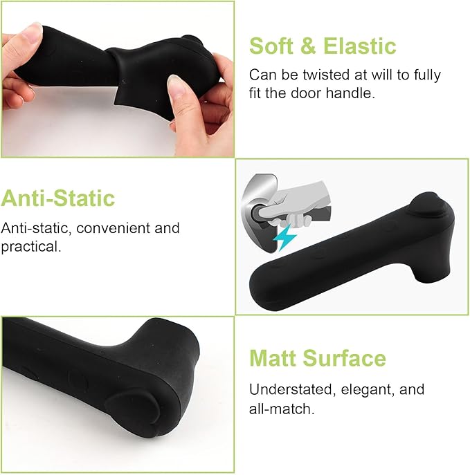 Door Handle Covers, 2Pcs 14.8 * 5 * 2.8cm Silicone Door Handle Glove Covers with Love Heart Decor, Black Door Handle Lever Covers Anti-Static Safety Door Handle Protector