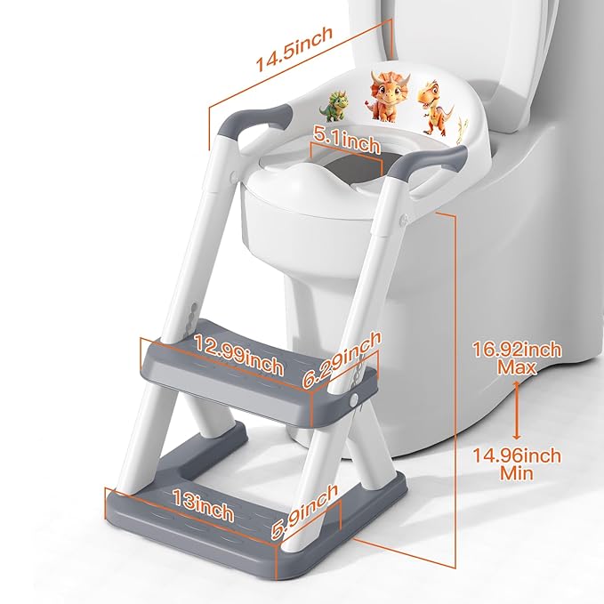 Potty Training Seat, SKYROKU 8868 Upgrade Toddler Toilet Seat for Kids Boys Girls, 2 in 1 Potty Training Toilet, Splash Guard Anti-Slip Pad Step Stool,New Sector-Shape Stabilized Base (Grey)