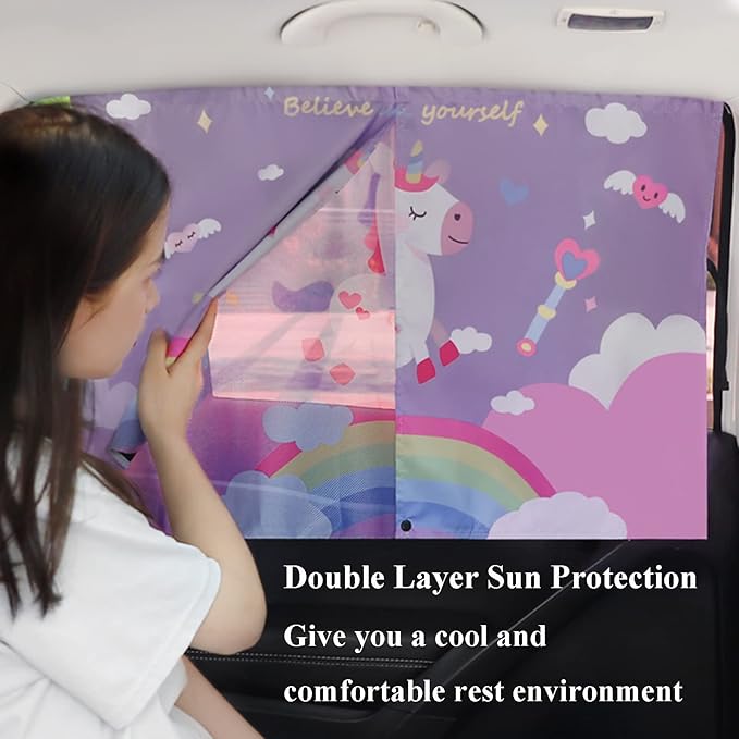 Car Sun Shade for Baby - EOHMAK Car Side Window Sun Shade Cover Upgrade Double Opening Car Interior Curtain Sun Blocker Blind (Blue Dinosaur, 2 Pack)