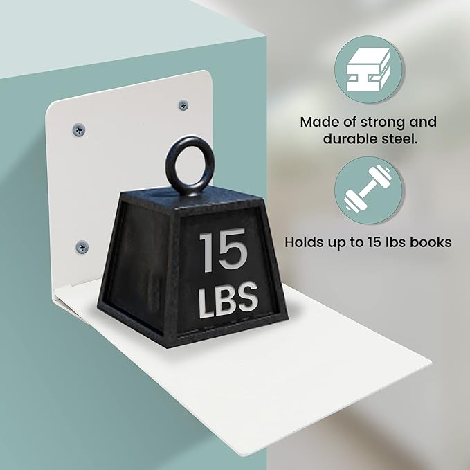 STORAGE MANIAC Floating Book Shelves for Wall Mounted Invisible Floating Bookshelves Heavy-Duty Steel Hidden Bookshelf Hanging Bookshelves for Bedroom Living Room Office, White 3-Pack Extra Large