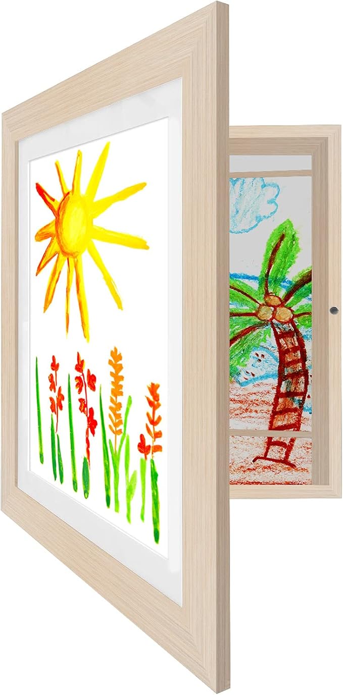 Americanflat Kids Artwork Frame Changeable (Driftwood) - Magnetic Door Holds 100 Art Pieces - 8.5x11 Letter Size Display with Mat or 10x12.5 Without Mat - My Mini Masterpiece