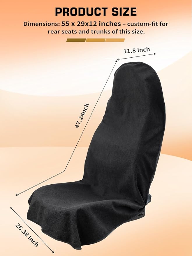 Universal Car Seat Cover Towel, Waterproof Washable Sweat Protection for Front Bucket Seats, Non-Slip Fit, Fits Cars SUVs Trucks, Ideal for Gym, Kids, Pets, Outdoor Sports, Travel (Black, 1 Pack)