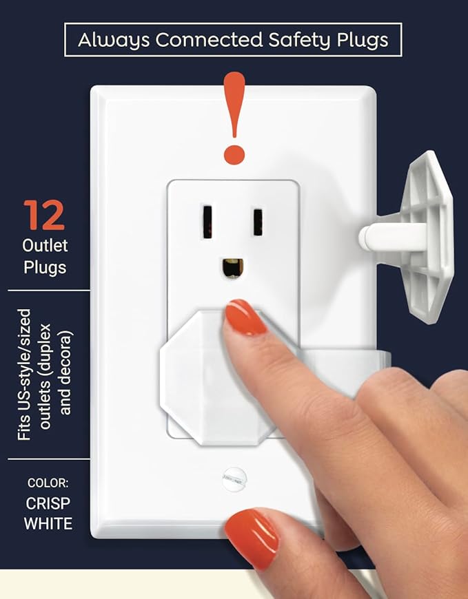 SocketSitter Outlet Covers Baby Proofing (6 Pack) – Always-Connected Child Proof Outlet Plug Covers for Electrical Outlets – Easy Install Baby Outlet Covers, 12-Outlet Coverage