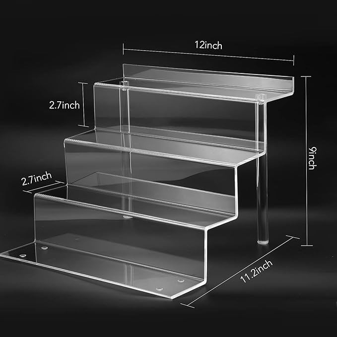 bigantss 12 Inch Acrylic Shelf for Perfume Organizer in 2 Pack, 4 Tier Funko POP Shelves, Cologne Organizer Tiered Riser Display Stand, Acrylic Display for Decoration