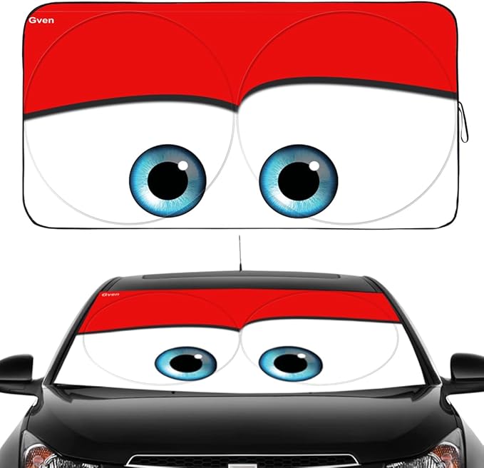 Gven Windshield Sun Shade for Car Front Window Sunshades Windshield Cover Automotive Interior Sun Protector Accessories for Compact& Midsize Sedan,Com& Subcompact SUV,Small Pickup,Wagon (Red, S)
