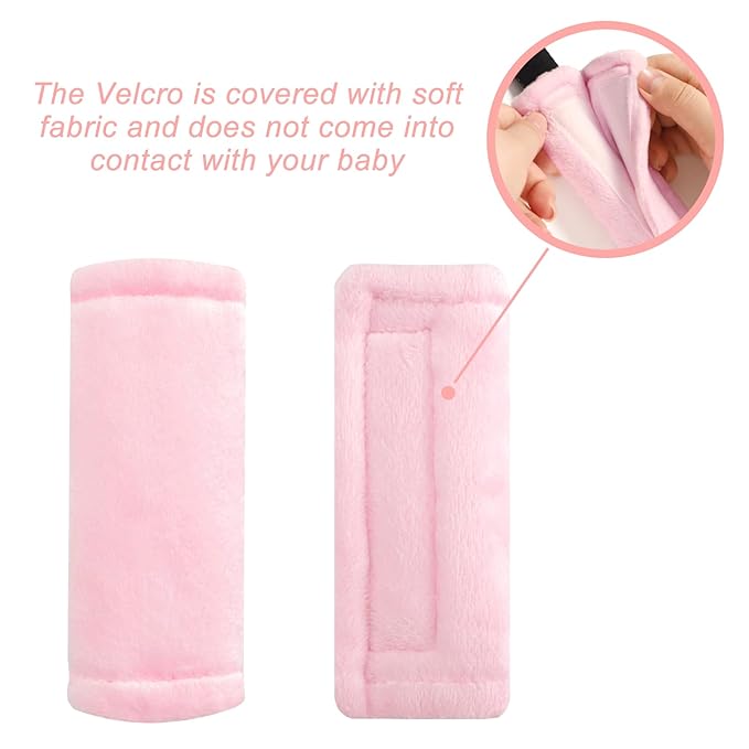 Car Seat Straps Pads for Baby Girls 3 Pieces,Super Soft Car Seat Strap Covers Kids,Man Fai Sky Infant Carseat Shoulder Pading, Hip Support for All Car Seats, Pushchair, Stroller(Pink)