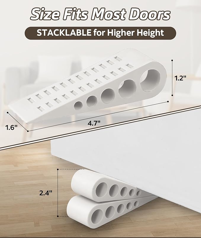 Door Wedge Stop with Anti-Squeak Design - Soft Rubber Door Stopper for Floor Protection, Universal Fit Under Door Gap(6 Pack, Whtie)