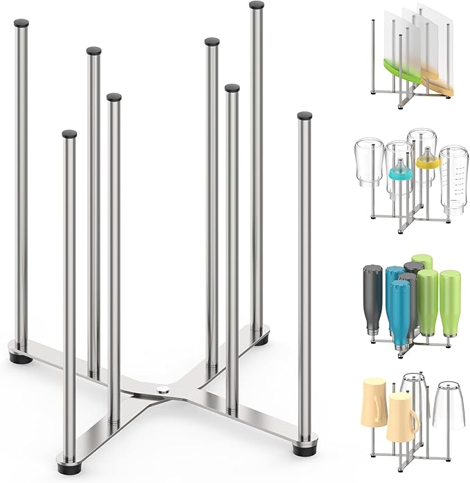 SHILFID Reusable Bag & Bottle Drying Rack, Baby Bottle Drying Rack, Collapsible Cup Drying Rack for Glass, Mugs -Stainless Steel Countertop Organizer