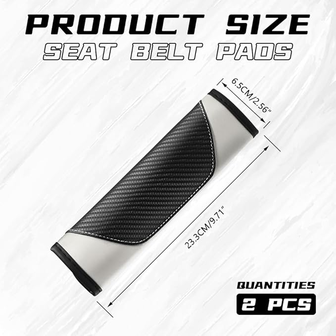 2PCS Car Seat Belt Cover Pad, Soft Carbon Fiber Leather Seatbelt Shoulder Protector for a More Comfortable Driving, Universal Safety Belt Strap Cover to Protect Your Neck (White)