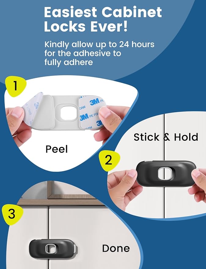 Cabinet Fridge Locks Baby Proofing, 6 Pack Child Proof Cabinet Refrigerator Locks, Baby Child Safety Frigerator Locks for Cabinets, with Strong Adhesive Pad for Draw Kitchen Oven (Black, 6 Pack)