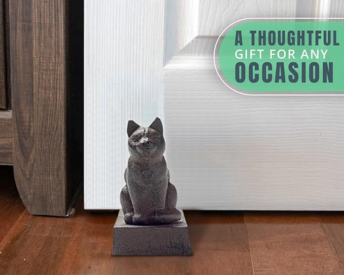 Comfify Vintage Cast Iron Cat Door Stop – One Decorative Wedge with Felt Bottom – Rust Brown Finish