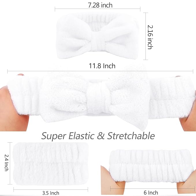VELSCRUN Spa Headband, Makeup Face Wash Skincare Headbands, Bow Hair Band Party Favors for Washing Face, Stocking Stuffers For Women Teen Girls Christmas Gifts Hair Accessories Gray White