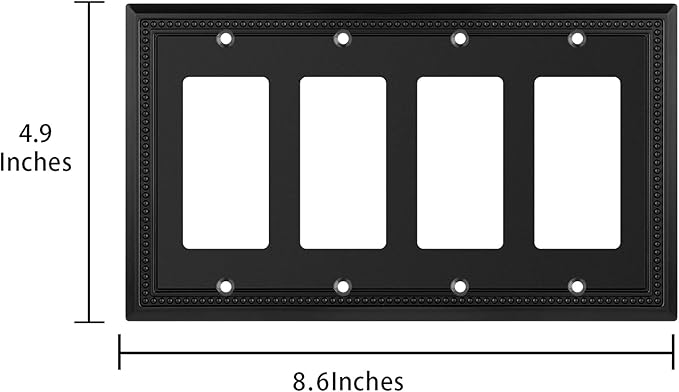 Henne Bery Sunken Pearls Heavy Duty Decorative Wall Plate Switch Plate Outlet Cover (Quad Decorator, Matte Black)