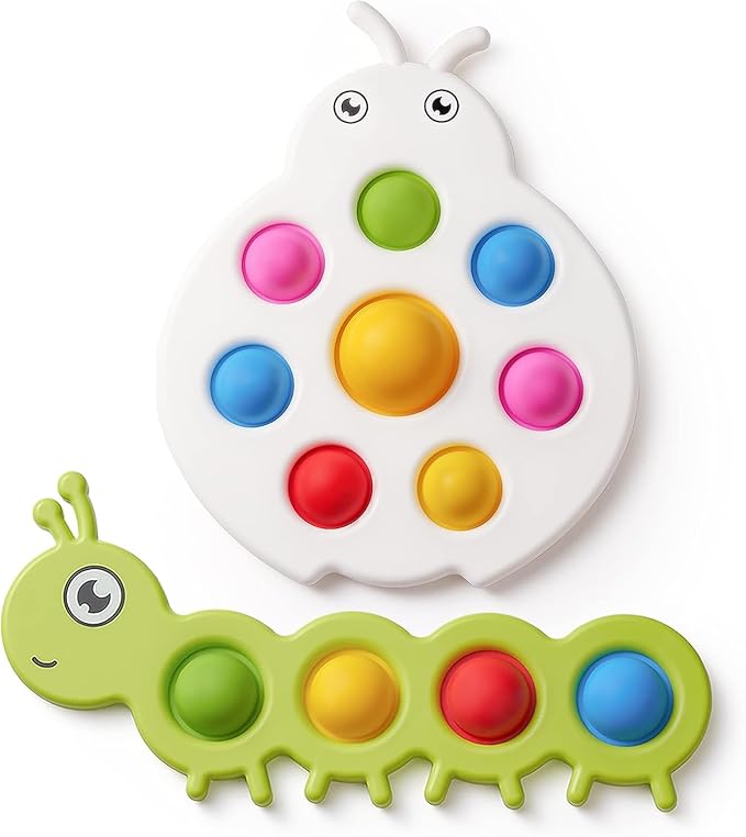 LiKee Fidget Popper Sensory Baby Toys for 10+ Months, Christmas Stocking Stuffers Push and Popping Busy Board, Montessori Toys for 1+ Years Old, Airplane Car Travel Toy for Toddlers 1-3 Stress Relief