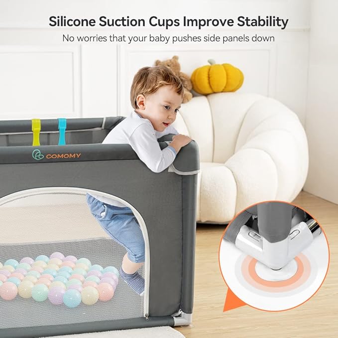 COMOMY Playpens for Babies and Toddlers, Small Baby Play Pens, Activity Center for Safe and Non-Slip Baby Fence, Full Mesh Design, Indoor & Outdoor Kids Activity Center (Dark Grey, 36"x36")