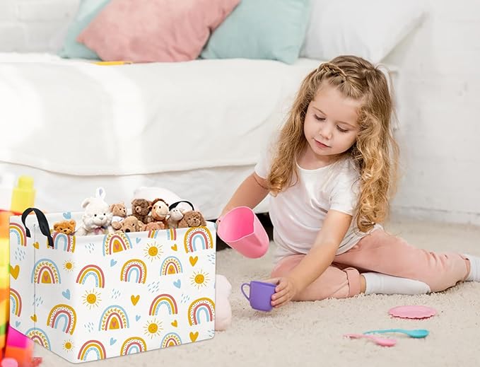 TIBAOLOVER Rectangular Kids Storage Basket for Home Kitchen Girls Cute Storage Bin Organizer Shelf Book Room Decor(Colorful Rainbow)
