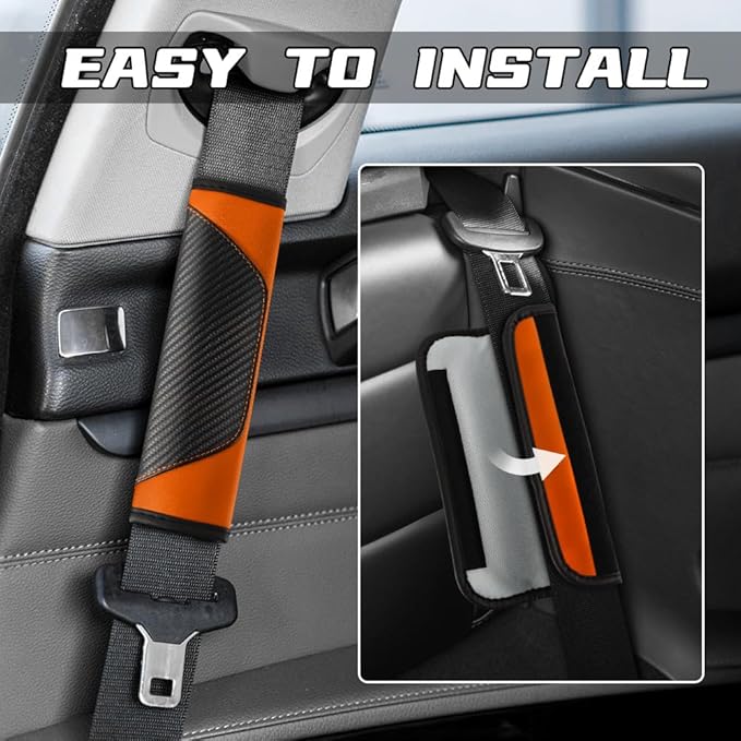 2PCS Car Seat Belt Cover Pad, Soft Carbon Fiber Leather Seatbelt Shoulder Protector for a More Comfortable Driving, Universal Safety Belt Strap Cover to Protect Your Neck (Orange)