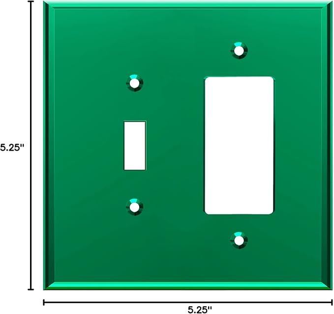 LIDER Reflective Acrylic Combination Wall Plate, Mirrored Double Switch Plate, Combo Toggle Switch and Decorator Outlet Cover, Acrylic Glass, Oversized 2-Gang 5.25" x 5.25", LWP-1131O-AGR, Green