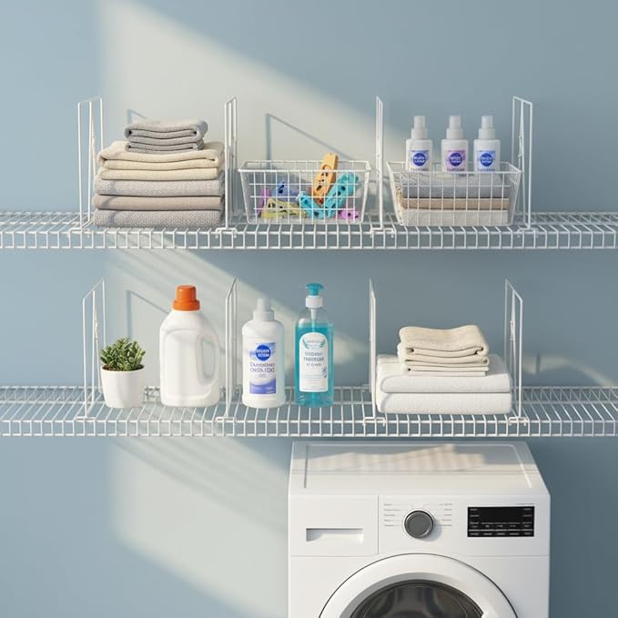 Wire Shelf Dividers - White Closet Organization & Storage Organizer - No Tool Shelf Divider for Wire Shelves - Metal Shelf Accessories – for 12“ Deep Wire Shelves – Tall 12” Height – 20 Pack