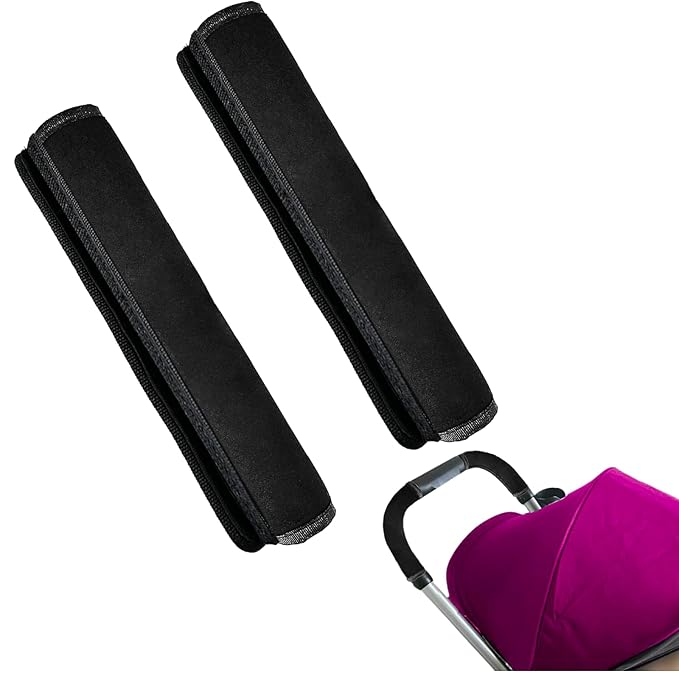2 Pack 10.82×5.51in Armrest Handle Cover,Universal Pushchair Protector Handlebar Sleeve Bumper,Dust Proof Handle Accessories Removable Fabric Pushchair Case Grip Bar Replacement Covers(Black)
