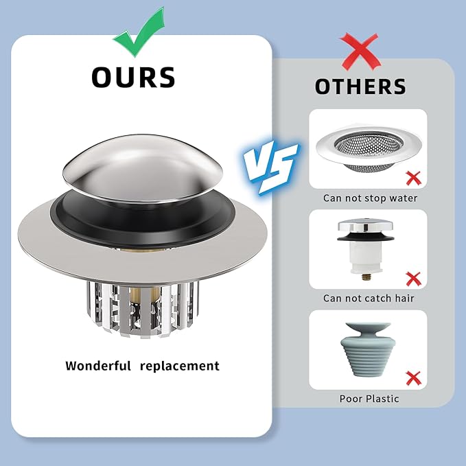 Drain Strainer Universal Tub Stopper Bathtub Drain, Drain Hair Catcher and Cover, Pop Up Tub Stopper Bathtub Drain Plug Cover Replaces Bath Tub Bathtub Drains (Matt Silver)
