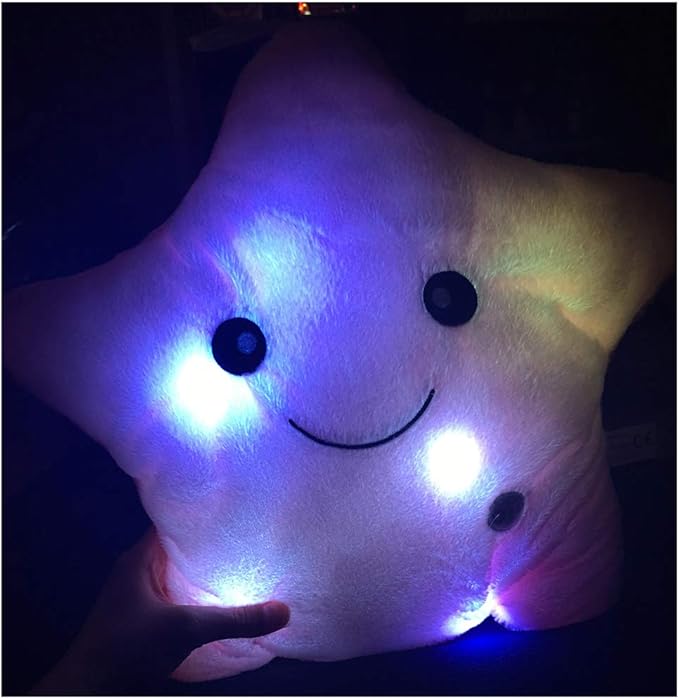 sofipal Creative Twinkle Star Shaped Plush Pillow, LED Night Light Glowing Cushions Plush Stuffed Toys Gifts for Kids, Decoration (Yellow)