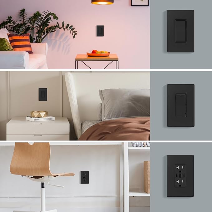 AIDA 1-Gang Screwless Decorative Wall Plates, Mid-Size Unbreakable Thermoplastic Faceplate Cover for Decorator Receptacle Outlet Switch, UL Listed (10 Pack, Matte Black)