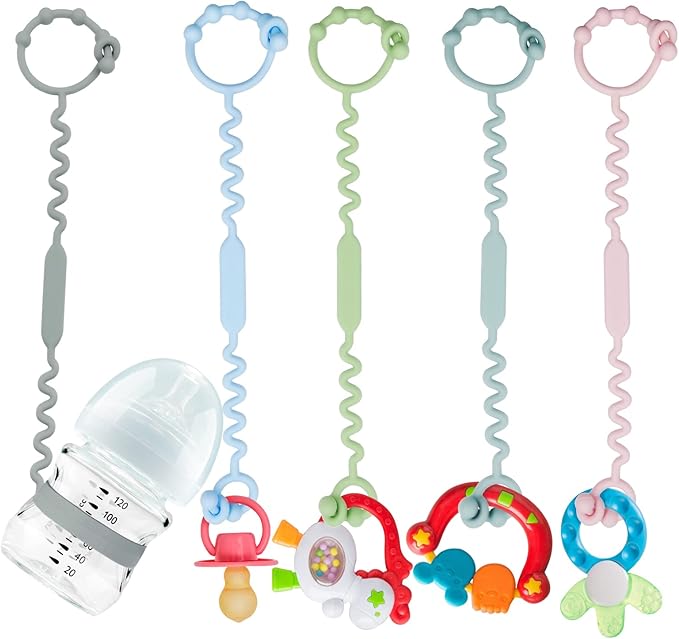 Toy Straps, Silicone Toy Straps for Stroller, Toy Safety Straps for Toy, Sippy Cup Straps, Adjustable Toy Holder for Stroller, High Chair - BPA Free (Gray)