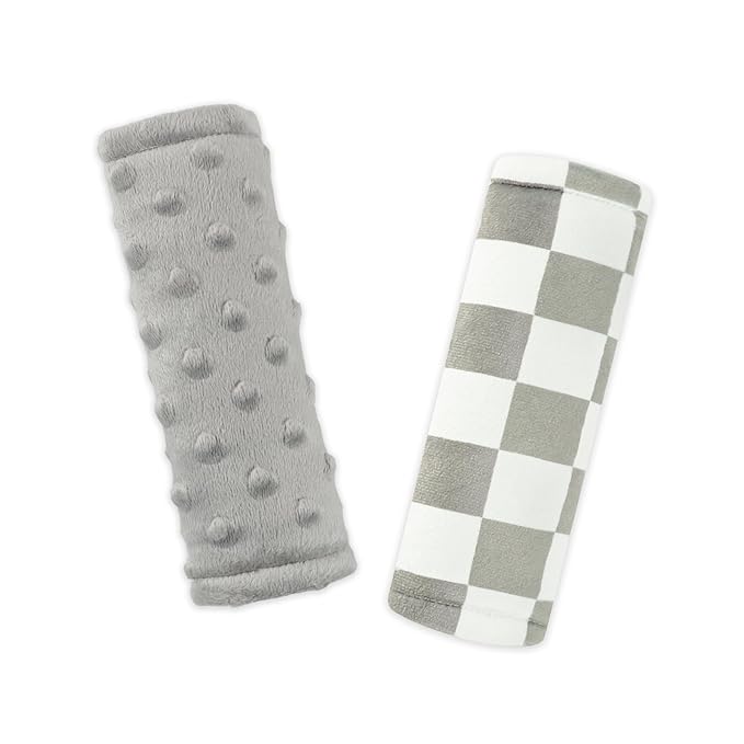 DILIMI Baby Car Seat Belt Covers, 2Pcs Carseat Shoulder Strap Pads, Soft Minky Car Seat Neck Covers, Newborn Car Seat Strap Protectors, Stroller Strap Covers for Baby Kids, Grey Checkered