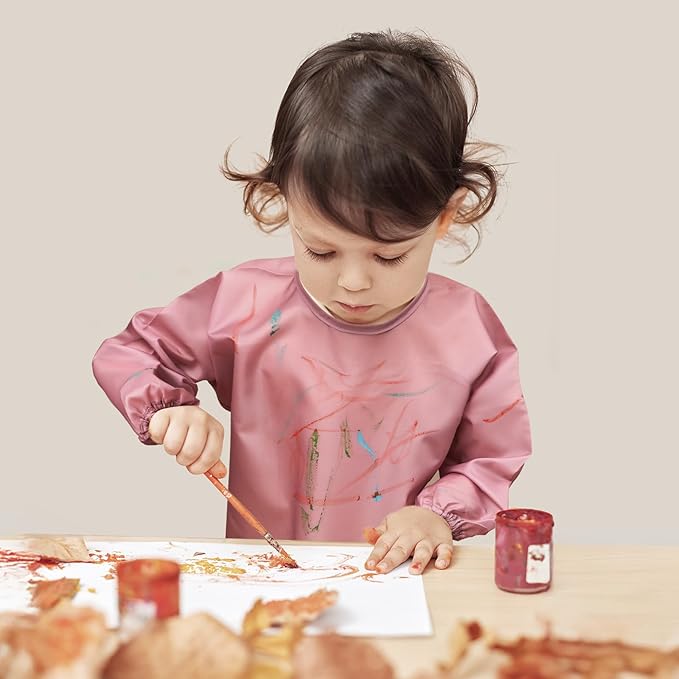 4 Pack Long Sleeve Bib, Reusable Bib with Catch-all Pocket