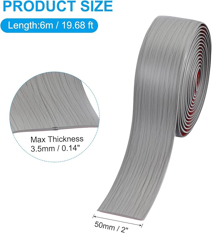 PATIKIL Self Adhesive Floor Transition Strip 20 ft x 2" Vinyl Flat Divider Flooring for Joining Floor Gaps Carpet Transition Floor Tiles, New Gray Wood Grain