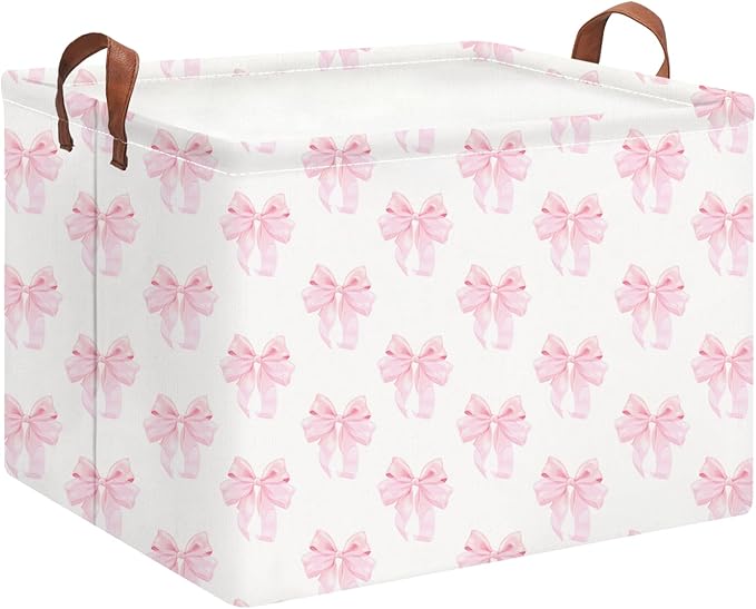 HKEC Rectangle Storage Basket with Handles,Collapsible Storage Bin,Books Box,Gift Basket(Shimmer Bowknot)