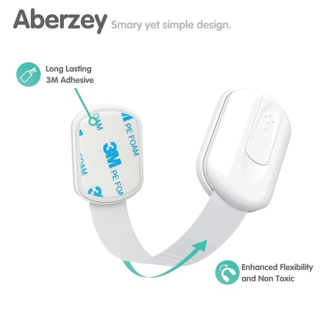 Baby Proof Cabinet Lock & Straps Latches Child Drawer Latches 3M Adhesives Adjustable Non Drilling Safety Cabinet Locks Straps Baby Drawer Locks for Kids Baby Multi-Function 12 Pack (White)
