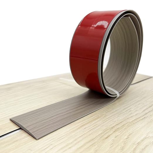 Floor Transition Strip Self Adhesive, Flat Laminate Floor Cover Strip 2" Wide Vinyl Floor Flat Divider Strip, Wood Grain Design (10Ft, Grey)