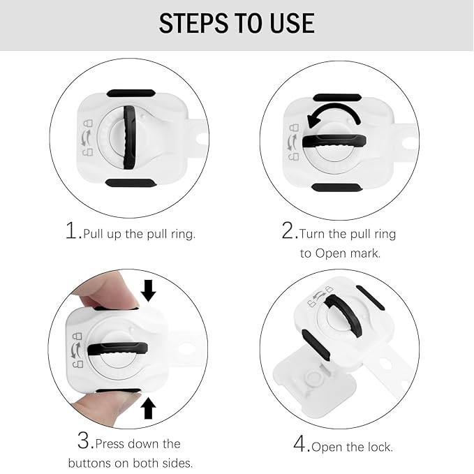 FYY Child Safety Cabinet Locks - Baby Proofing Child Safety Locks Strap, (6-Pack) 3M Adhesive Adjustable Door Latches for Cabinets and Drawers, Multi-Purpose for Furniture Toilet Seats Ovens, Black
