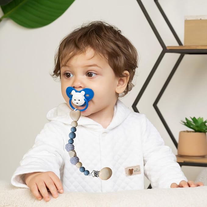18 Pieces Wood Pacifier Clips Toy Suspender Clips Baby Teething Grasping Suspender Clips Charm DIY Pacifier Holder Clips Pacifier Accessories