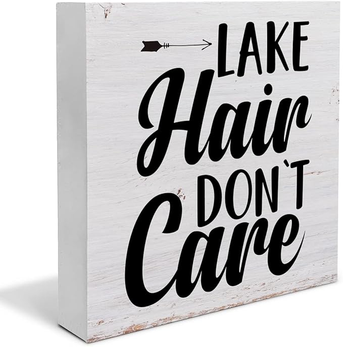 Country Lake Wood Box Sign Decor Desk Sign Humorous Lake Quote Wooden Box Block Sign Summer Rustic Home Shelf Wall Decoration