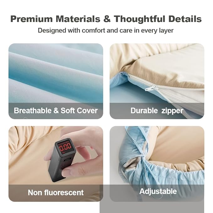 Baby Lounger, Baby Nest Cover for Baby, Reversible & Breathable Cotton, Adjustable Baby Floor Seat for Tummy Time, Portable Infant Lounger, Essentials for Newborns (Blue)
