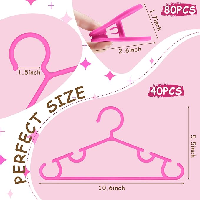 Hsei 5/10/40 Pack Baby Hangers with 10/20/80 Clips, Plastic Kids Pants Hangers for Nursery Closet Top and Bottom Clothes Hanger Set for Newborn Infant Toddler(120 Packs Total,Pink,10.6 Inch)