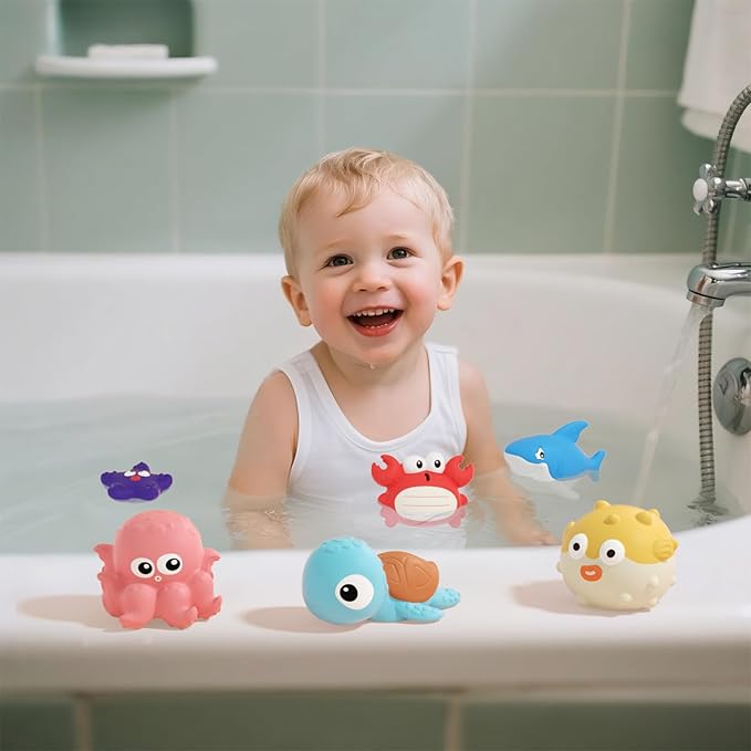 XAWACAH Bath Toys for Toddlers 18 Month, Bathtub Toys with 6 Baby Bath Animals, No-Hole Design Keeps Dry, Floating Toys Set for Baby 1 Year Old Boys & Girls (6 Pack)