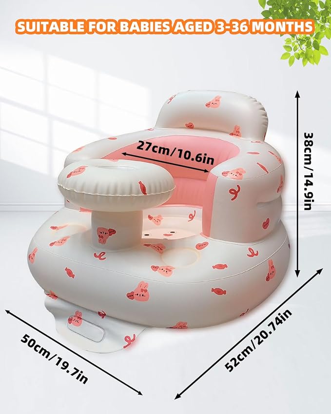 AGITVPS Upgrade Inflatable Baby Seat with Tray for Babies 3-36 Months, Built in Air Pump Bumbo Seat with Tray, Baby Chair Sit Me up Floor Seat for Baby, Learning to Sit&Feeding (Tray-Love Bunny)