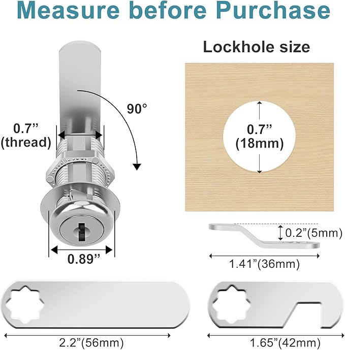 Cam Locks Cabinet Locks Keyed Alike, 1-3/8'' (Length) Cylinder Fits on 1-1/8'' Max Panel Thickness, 16pcs Secure Files Drawers RV Storage Locks Replacement Set, Zinc Alloy Chrome Finish