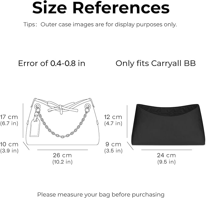 Purse Organizer Insert for LV Carryall BB HandbagCustom Fit Inside Premium Matte Black Lightweight WaterResistant Tote Bag Insert