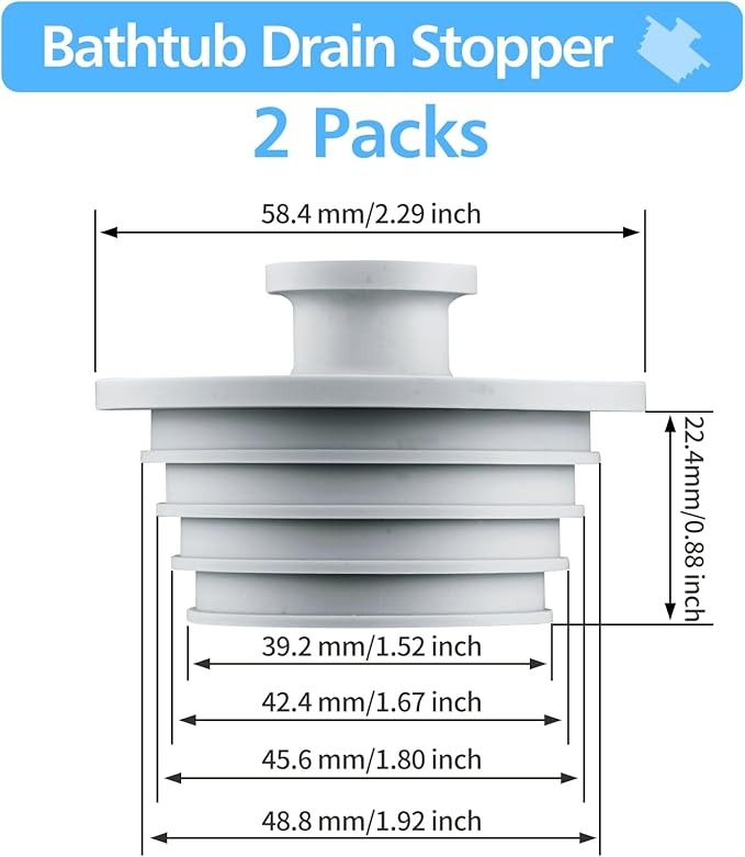 Aluvor Bathtub Stopper 2pcs Sink Stopper Tub Plug Bathroom Shower Drain Plug Silicone Bathtub Drain Plug Tub Drain Stopper Washbasin Stopper