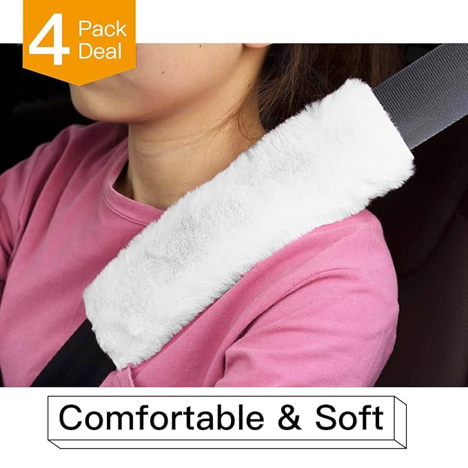 LoyaGour 4Pack Seatbelt Covers for Kids,Seat Belt Cushion Cover,Infant Baby Car Seat Neck Shoulder Strap Pads,Soft Newborn Carseat Stroller Straps Covers Accessories(White)
